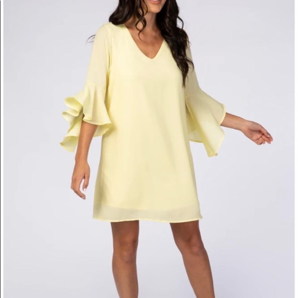 Yellow flutter sleeve maternity dress